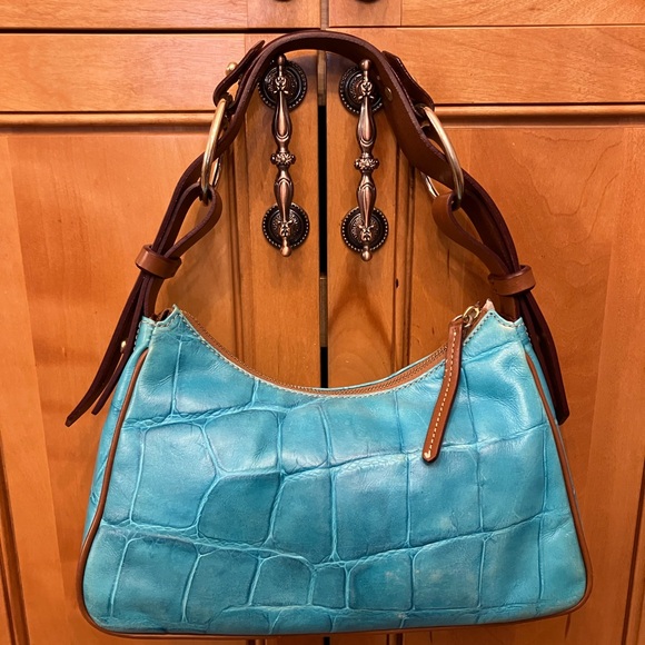 Dooney & Bourke Blue Croc-Embossed Shoulder Bag - Picture 2 of 7